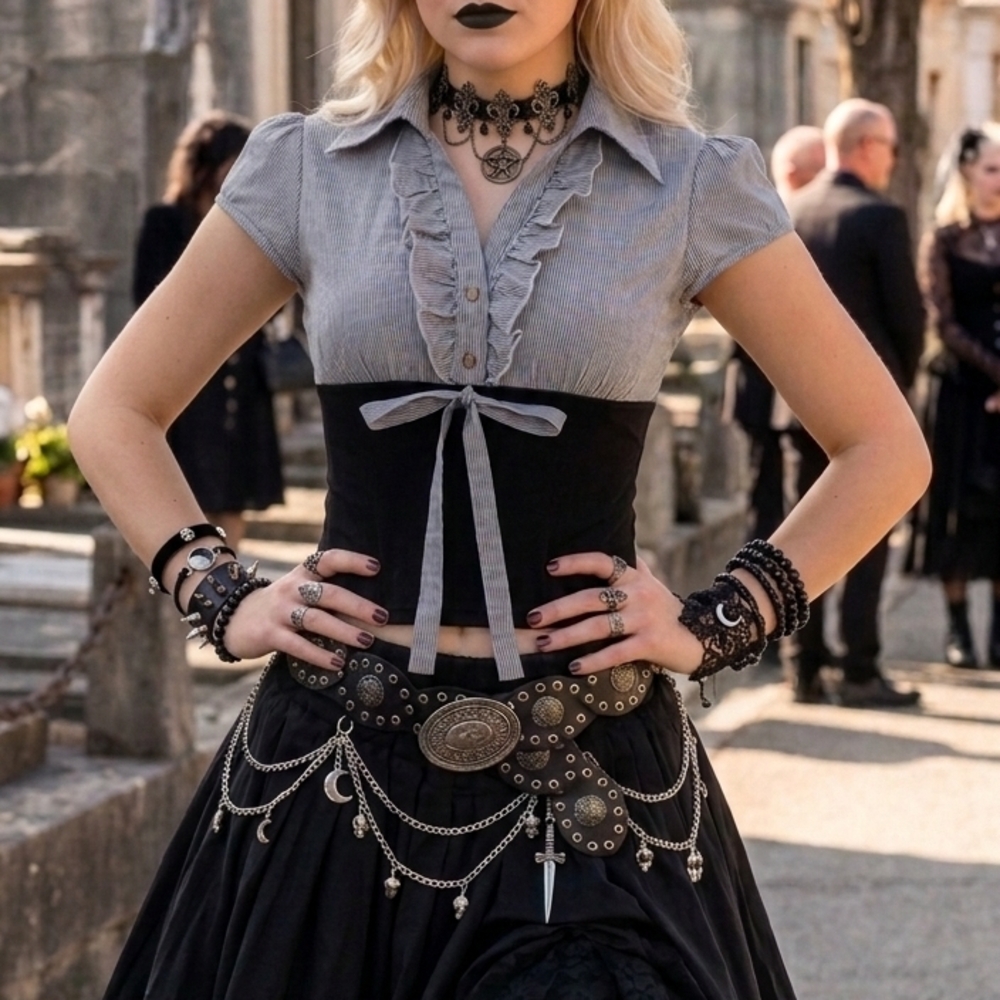Gray and Black Gothic Corset Blouse